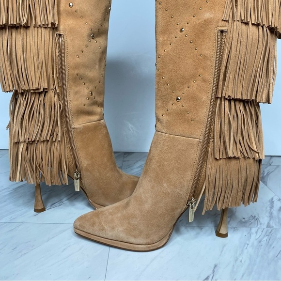 Vince Camuto Panaryaz Light Brown Suede Fringe Embellished Tall Boot 7M - Picture 6 of 15